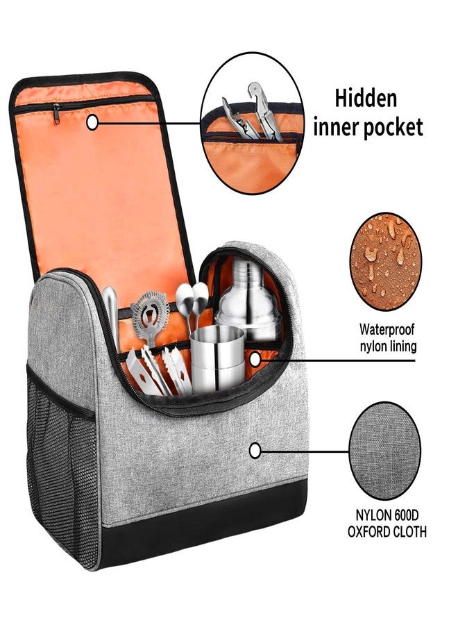 Jenlan Portable Bartender Bag with Handle - Professional Bar Tool Organizer for Travel | Carrying Case for Cocktail Shaker, Mixing Tools, Accessories | Home, Outdoor, Patio Party Essential (Gray) - Image 5